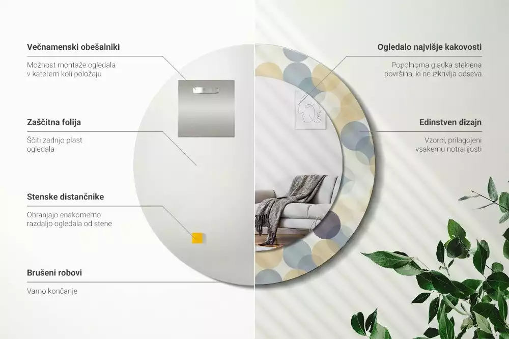 Ronde spiegel met bedrukte lijst Geometrische cirkels