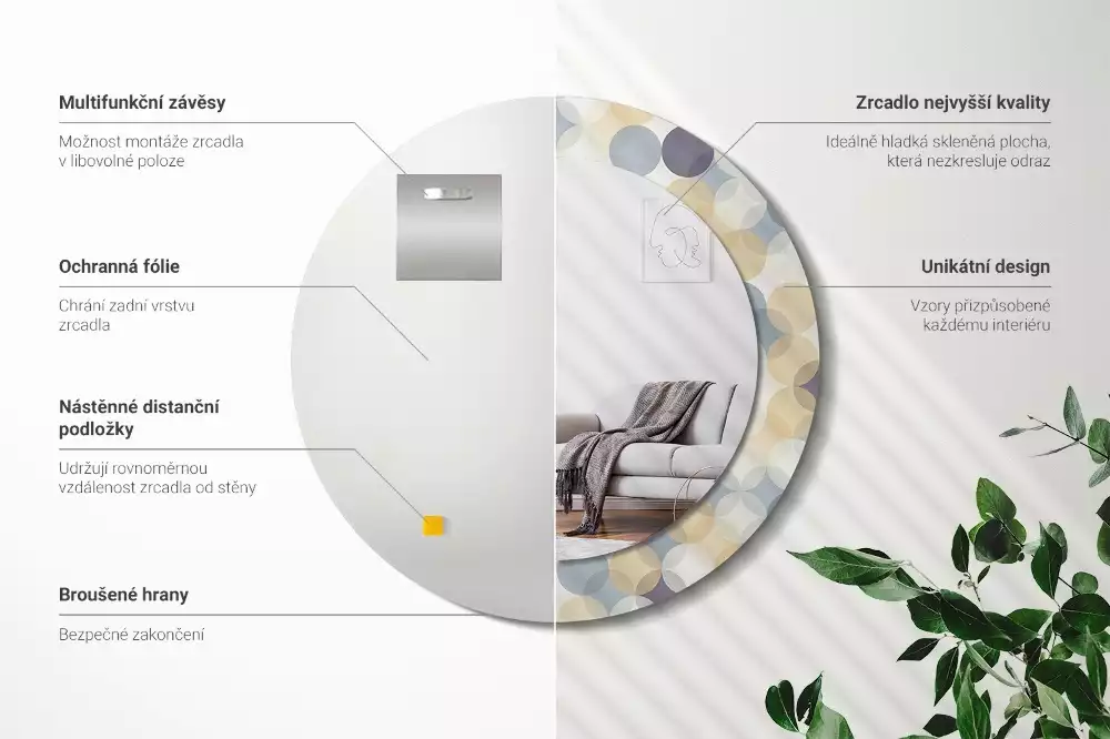 Ronde spiegel met bedrukte lijst Geometrische cirkels