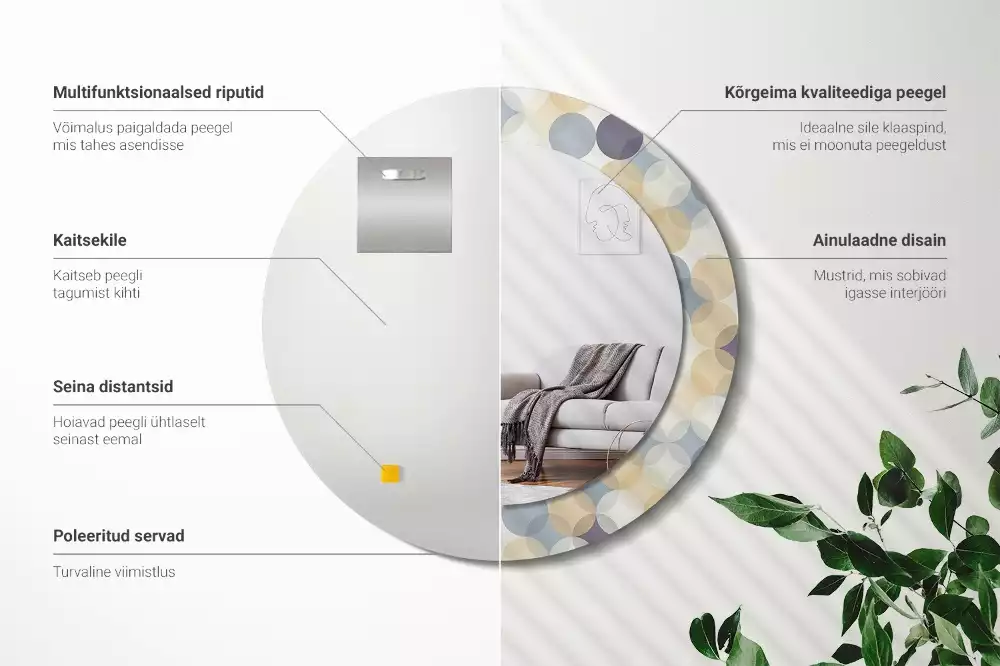 Ronde spiegel met bedrukte lijst Geometrische cirkels