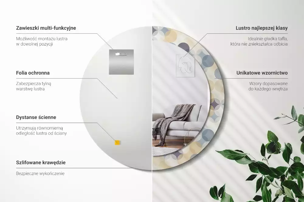 Ronde spiegel met bedrukte lijst Geometrische cirkels