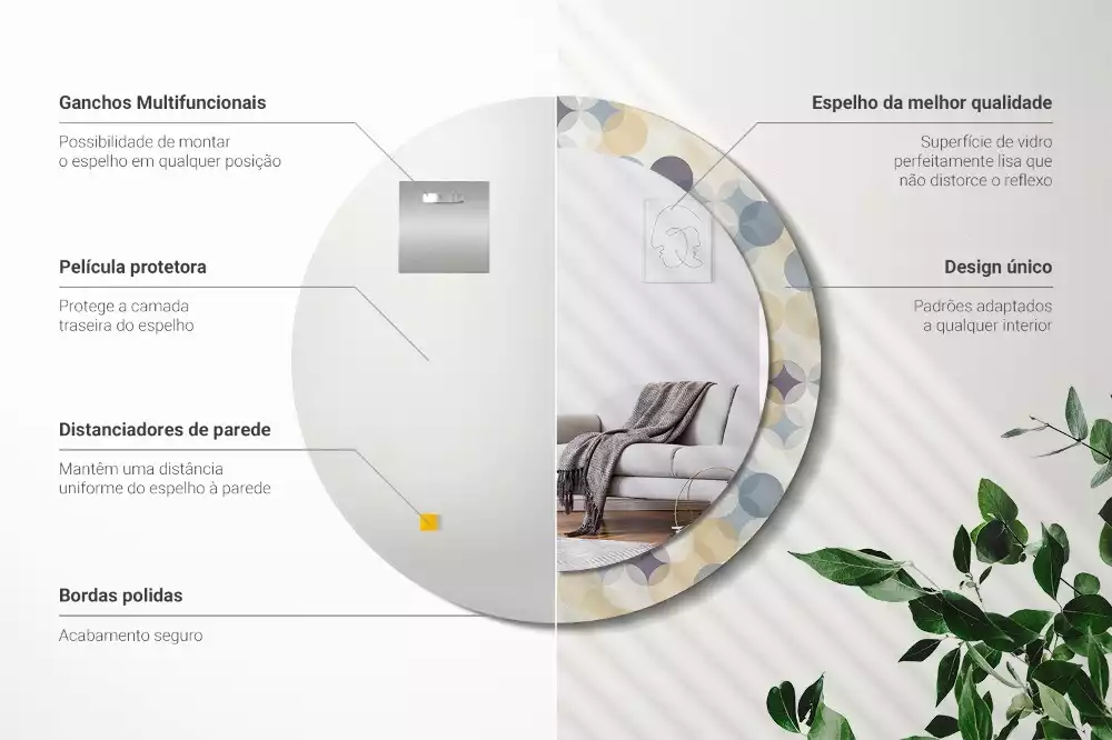 Ronde spiegel met bedrukte lijst Geometrische cirkels