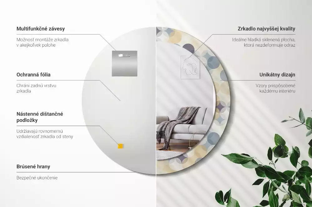 Ronde spiegel met bedrukte lijst Geometrische cirkels