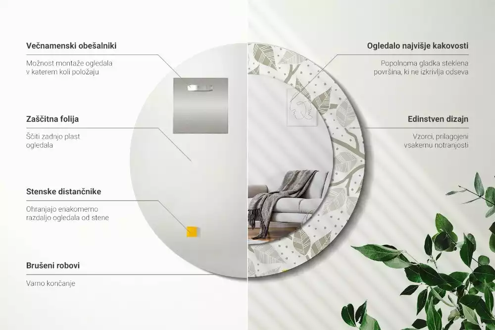 Ronde spiegel met bedrukte lijst Gele vogels op de takken