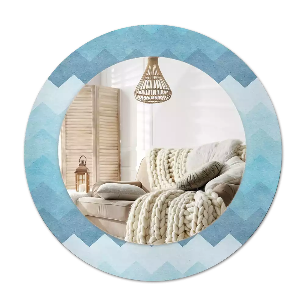Ronde spiegel met decoratie Blauwe chevron