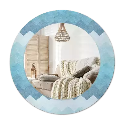 Ronde spiegel met decoratie Blauwe chevron