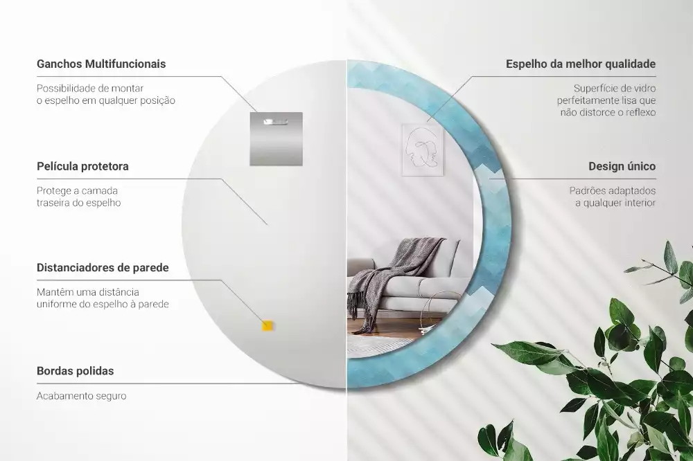 Ronde spiegel met decoratie Blauwe chevron