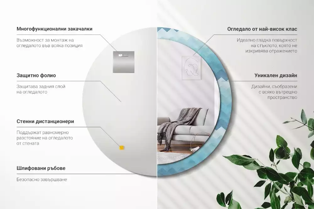 Ronde spiegel met decoratie Blauwe chevron