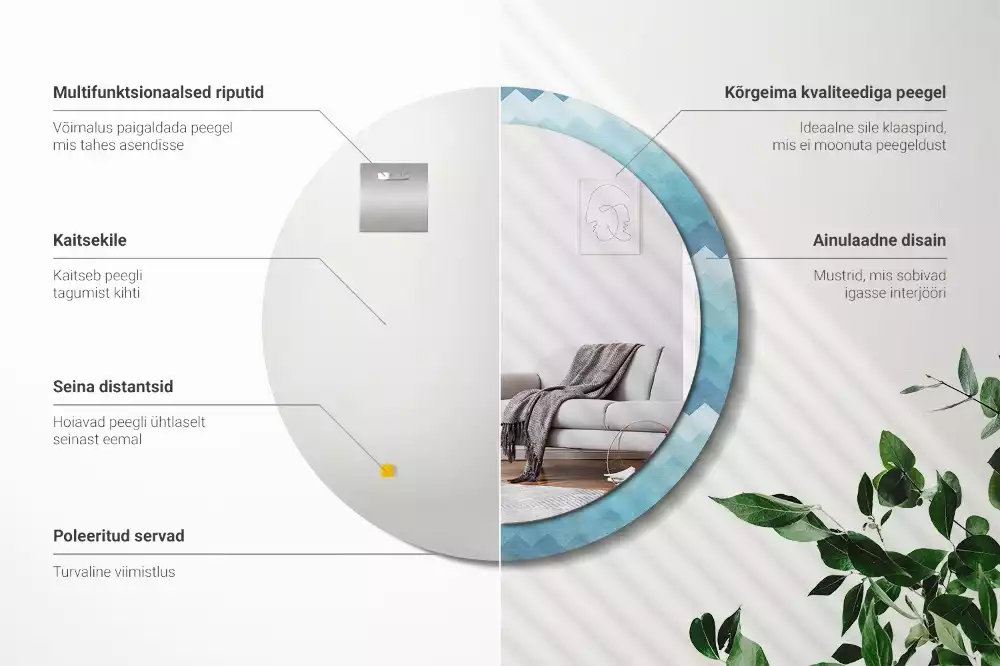 Ronde spiegel met decoratie Blauwe chevron