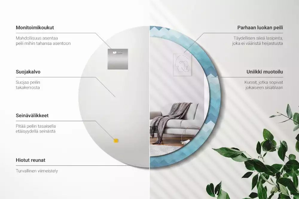 Ronde spiegel met decoratie Blauwe chevron