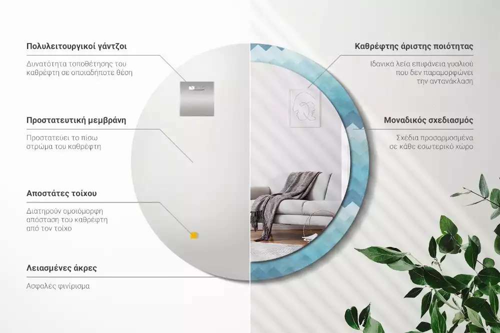 Ronde spiegel met decoratie Blauwe chevron