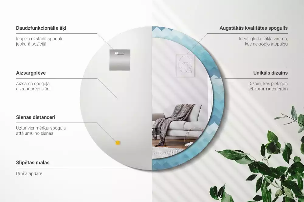 Ronde spiegel met decoratie Blauwe chevron