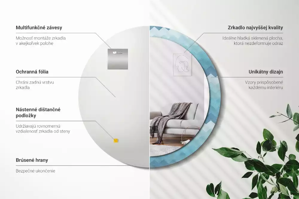 Ronde spiegel met decoratie Blauwe chevron