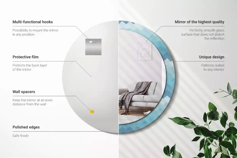 Ronde spiegel met decoratie Blauwe chevron