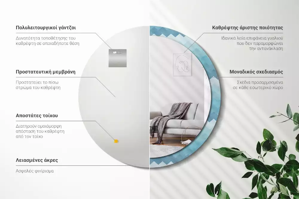 Ronde spiegel met decoratie Blauwe chevron