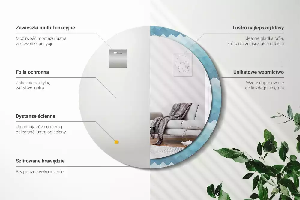 Ronde spiegel met decoratie Blauwe chevron