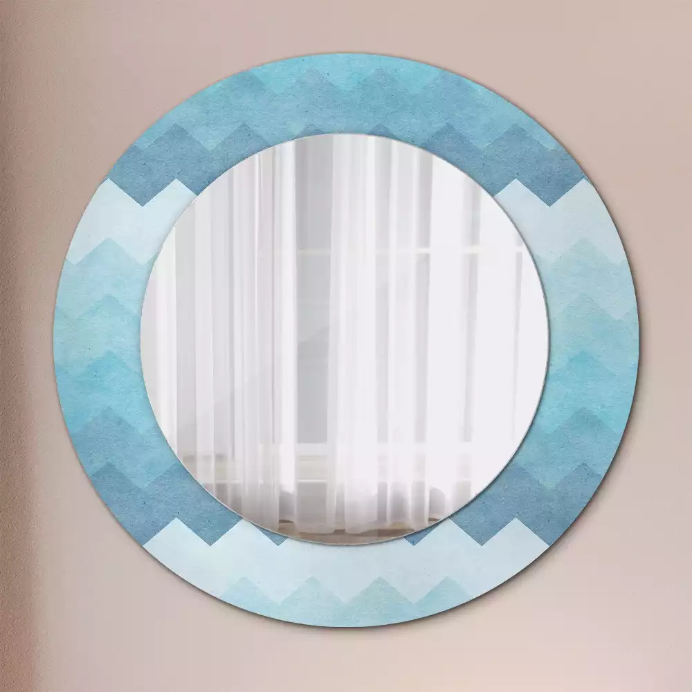 Ronde spiegel met decoratie Blauwe chevron
