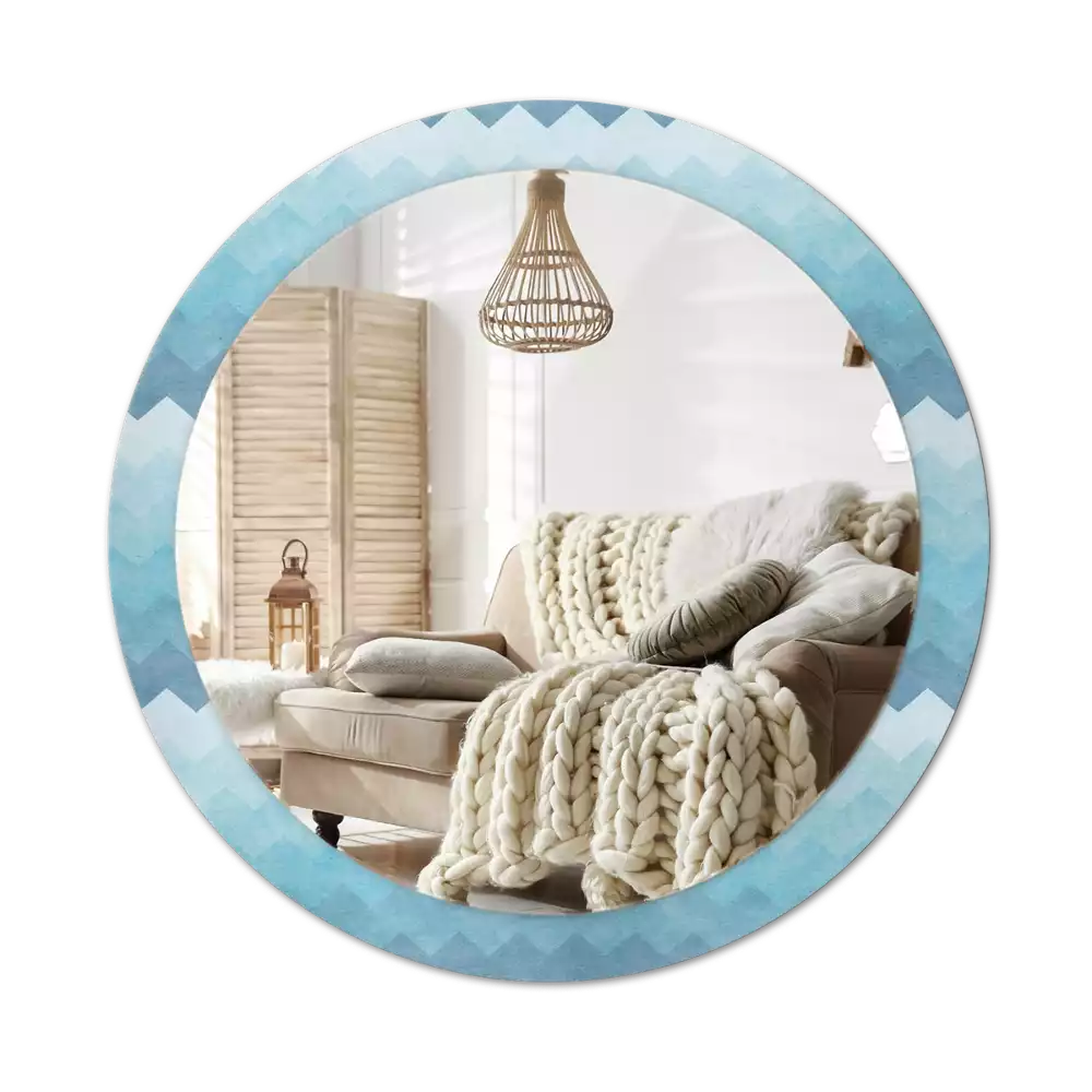 Ronde spiegel met decoratie Blauwe chevron