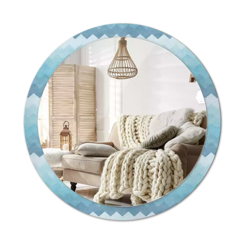 Ronde spiegel met decoratie Blauwe chevron