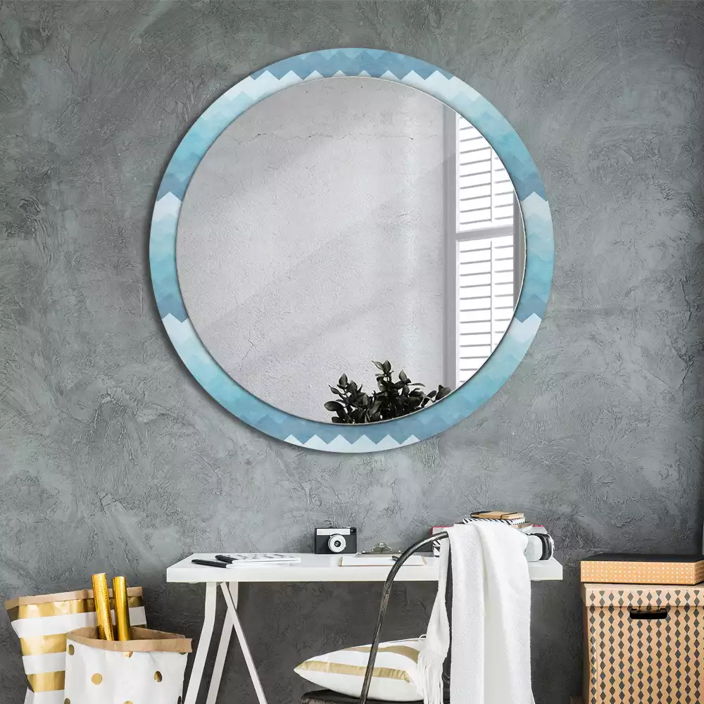 Ronde spiegel met decoratie Blauwe chevron
