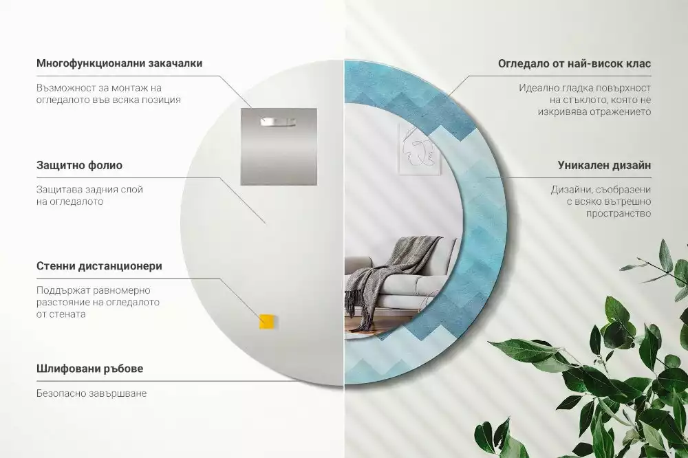 Ronde spiegel met decoratie Blauwe chevron