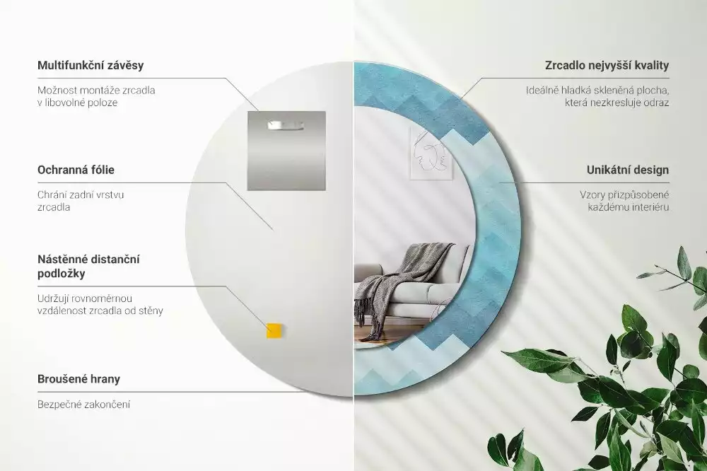 Ronde spiegel met decoratie Blauwe chevron