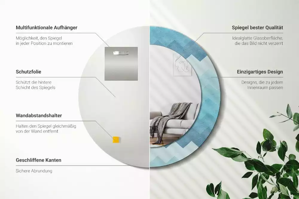 Ronde spiegel met decoratie Blauwe chevron