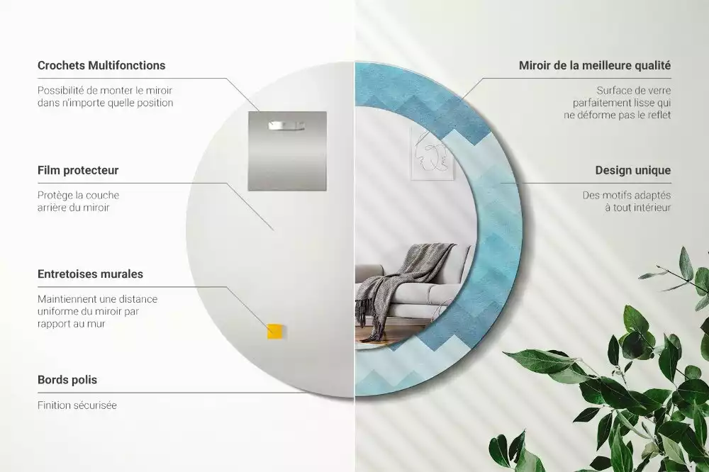 Ronde spiegel met decoratie Blauwe chevron