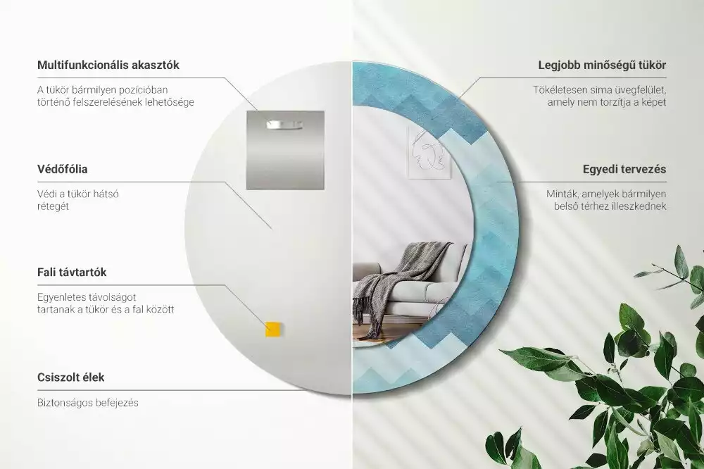Ronde spiegel met decoratie Blauwe chevron
