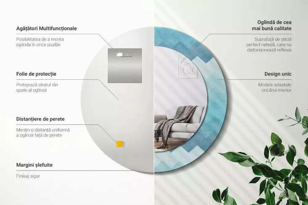 Ronde spiegel met decoratie Blauwe chevron