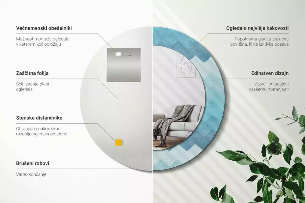 Ronde spiegel met decoratie Blauwe chevron