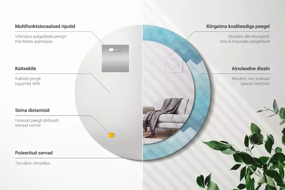 Ronde spiegel met decoratie Blauwe chevron