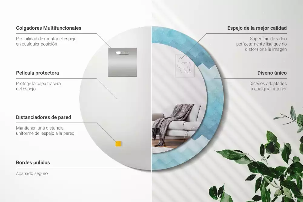 Ronde spiegel met decoratie Blauwe chevron