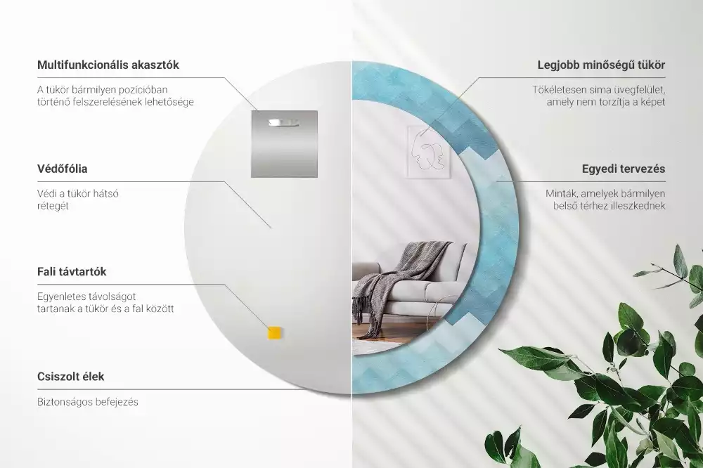 Ronde spiegel met decoratie Blauwe chevron