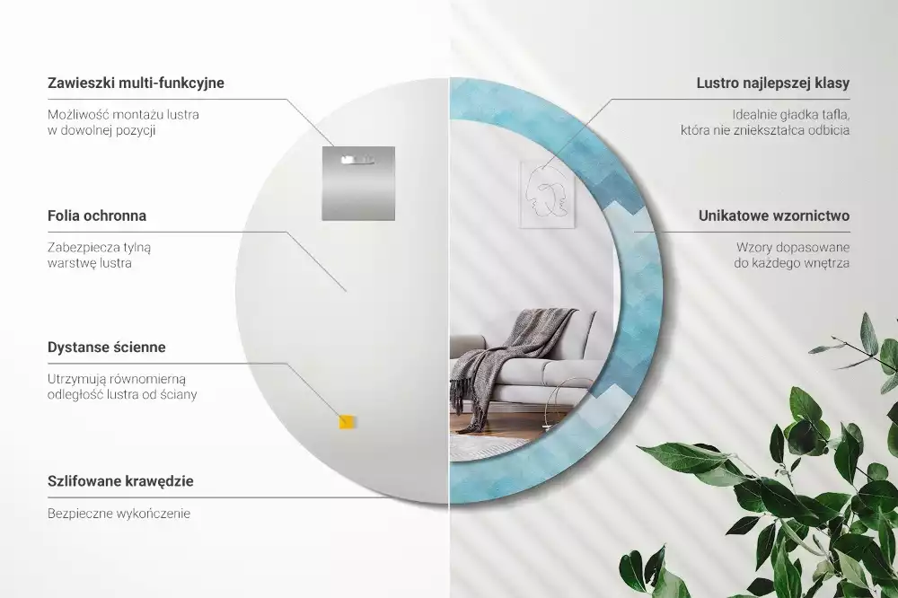 Ronde spiegel met decoratie Blauwe chevron