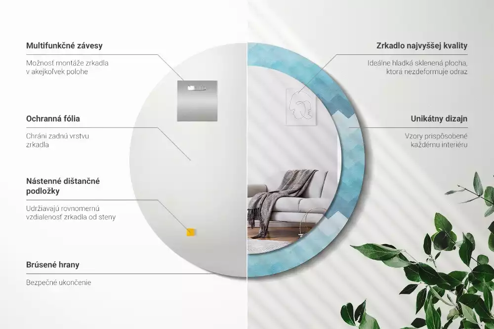 Ronde spiegel met decoratie Blauwe chevron