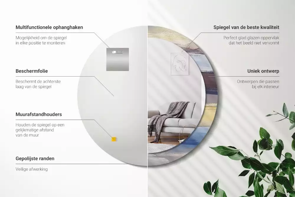 Ronde spiegel met bedrukte lijst Abstracte schilderkunst