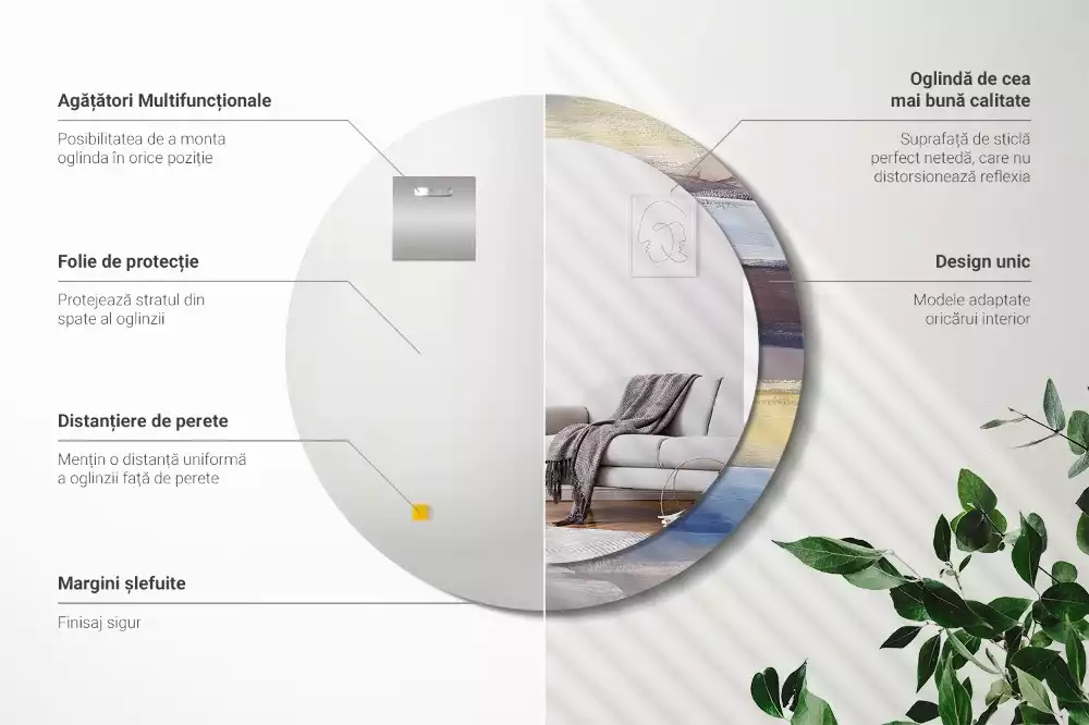 Ronde spiegel met bedrukte lijst Abstracte schilderkunst