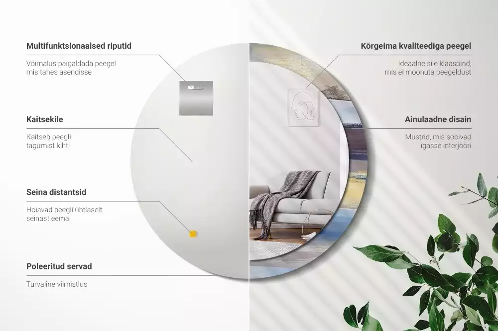 Ronde spiegel met bedrukte lijst Abstracte schilderkunst