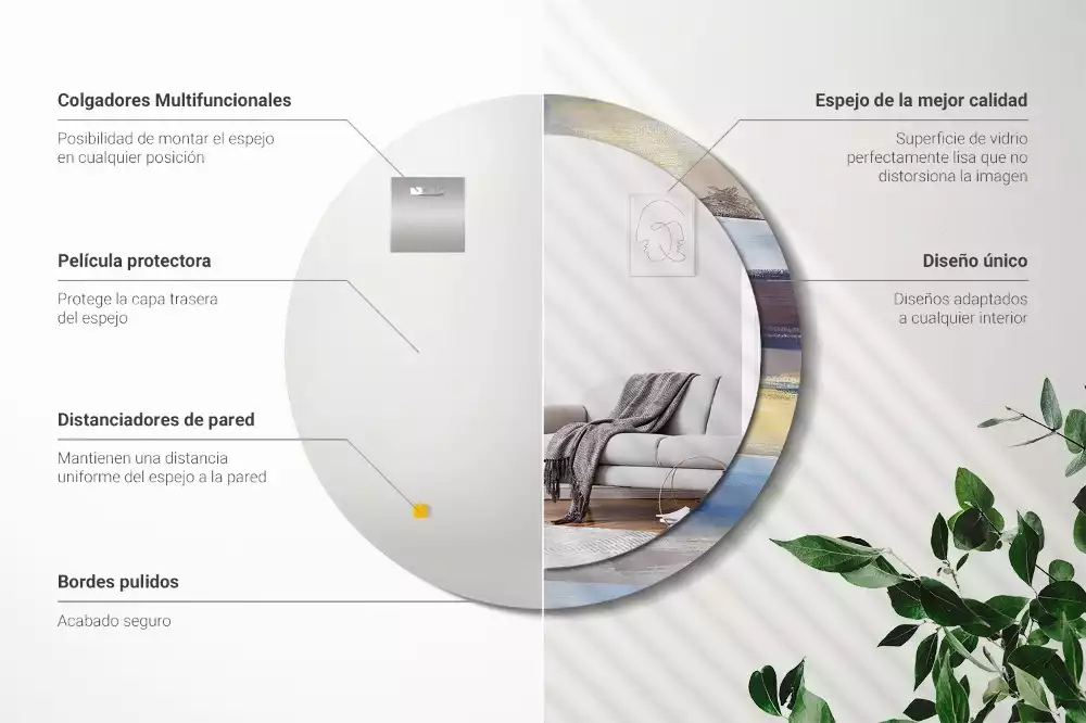 Ronde spiegel met bedrukte lijst Abstracte schilderkunst