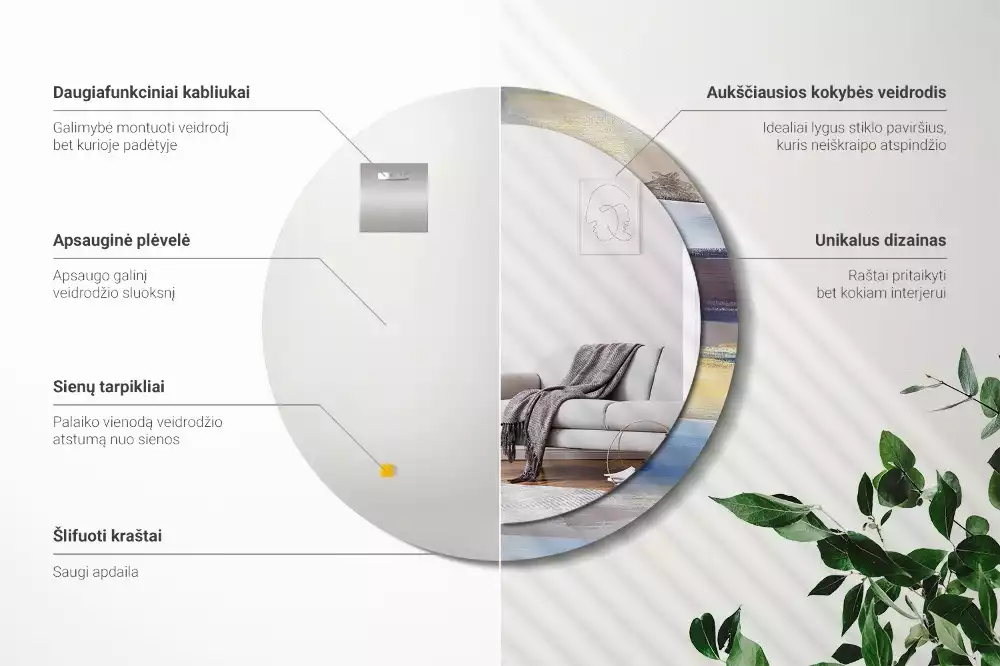 Ronde spiegel met bedrukte lijst Abstracte schilderkunst