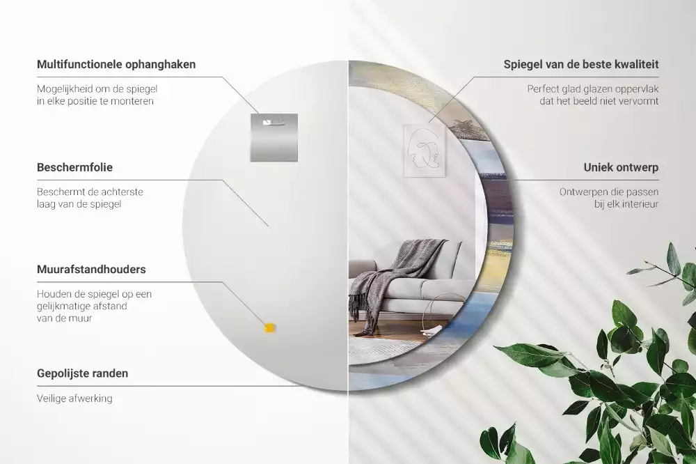 Ronde spiegel met bedrukte lijst Abstracte schilderkunst