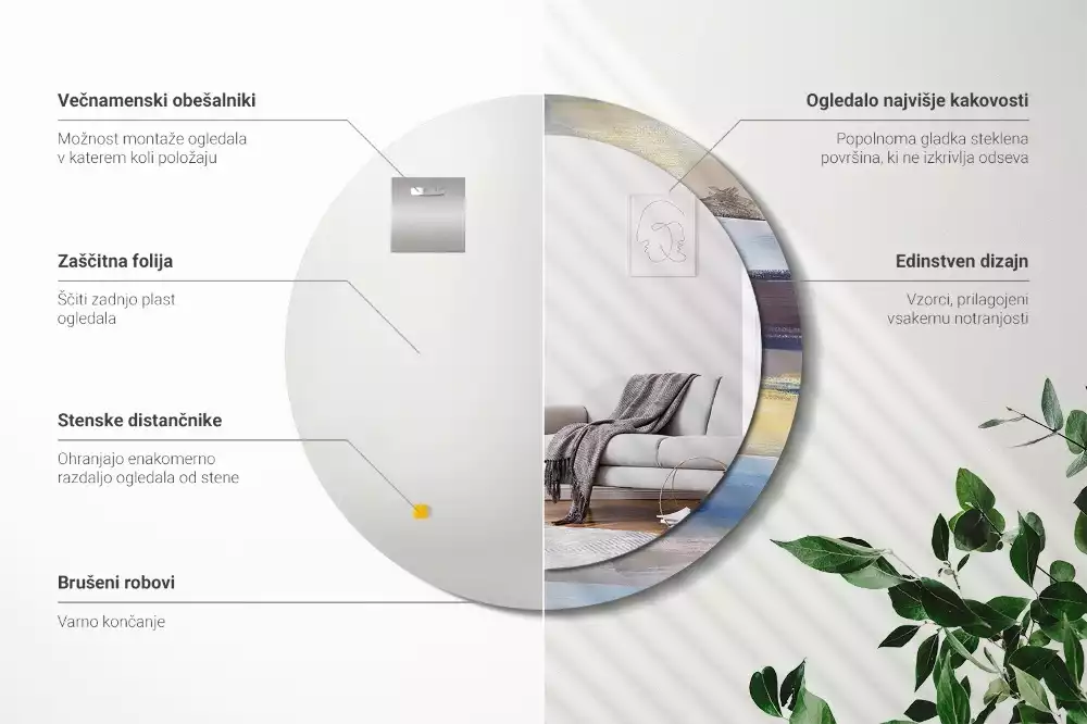 Ronde spiegel met bedrukte lijst Abstracte schilderkunst