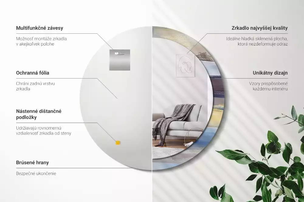 Ronde spiegel met bedrukte lijst Abstracte schilderkunst