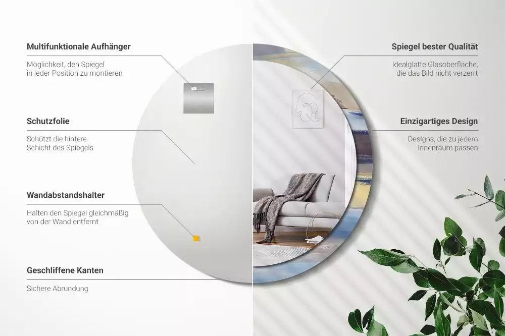 Ronde spiegel met bedrukte lijst Abstracte schilderkunst