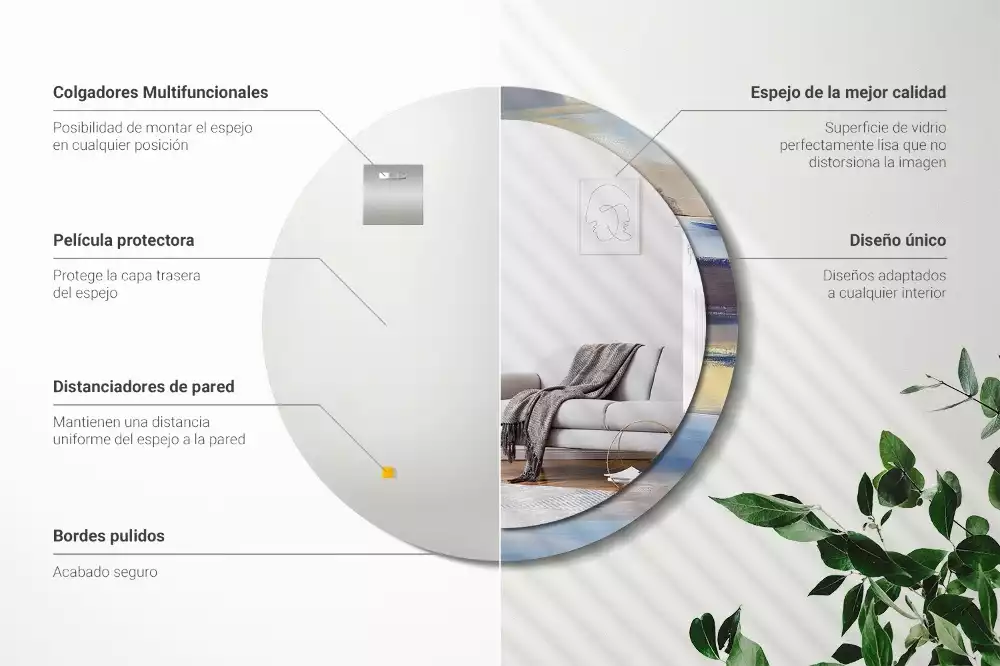 Ronde spiegel met bedrukte lijst Abstracte schilderkunst