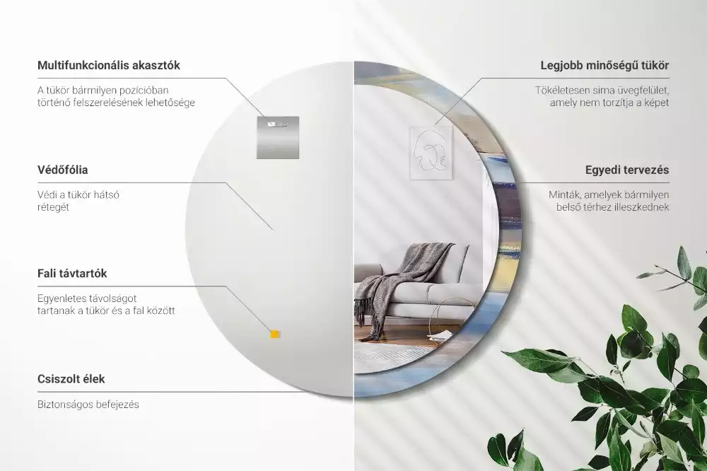 Ronde spiegel met bedrukte lijst Abstracte schilderkunst