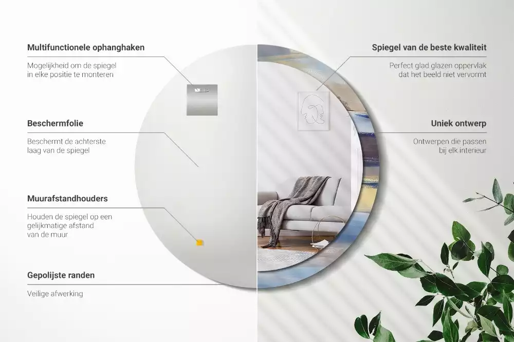 Ronde spiegel met bedrukte lijst Abstracte schilderkunst
