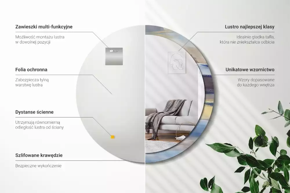 Ronde spiegel met bedrukte lijst Abstracte schilderkunst