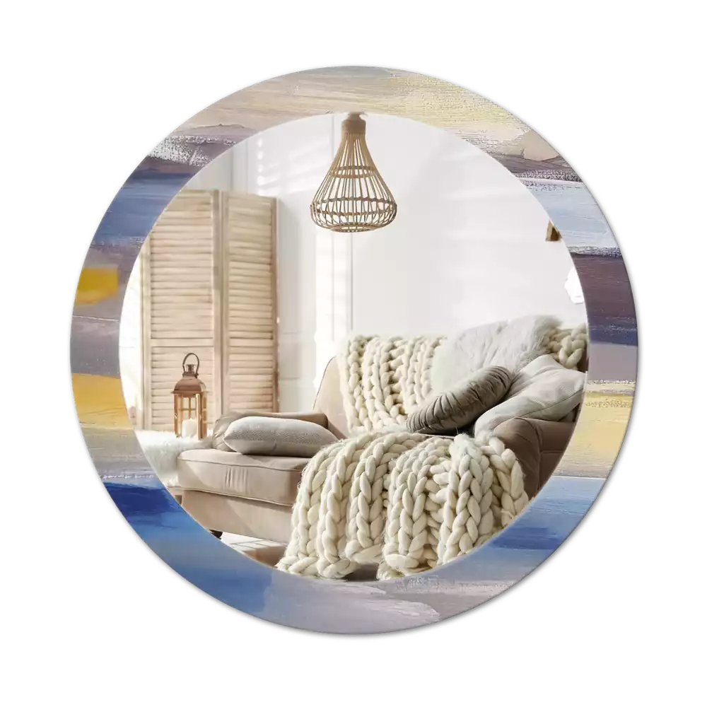 Ronde spiegel met bedrukte lijst Abstracte schilderkunst