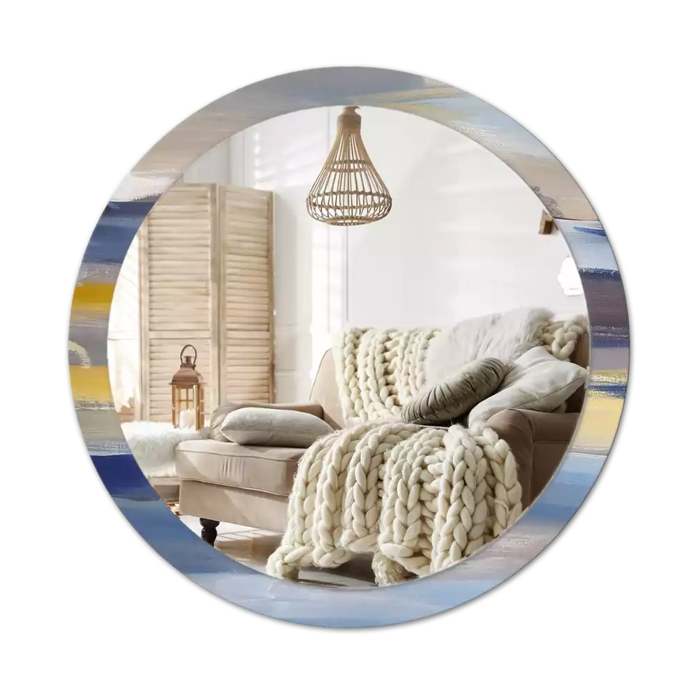 Ronde spiegel met bedrukte lijst Abstracte schilderkunst